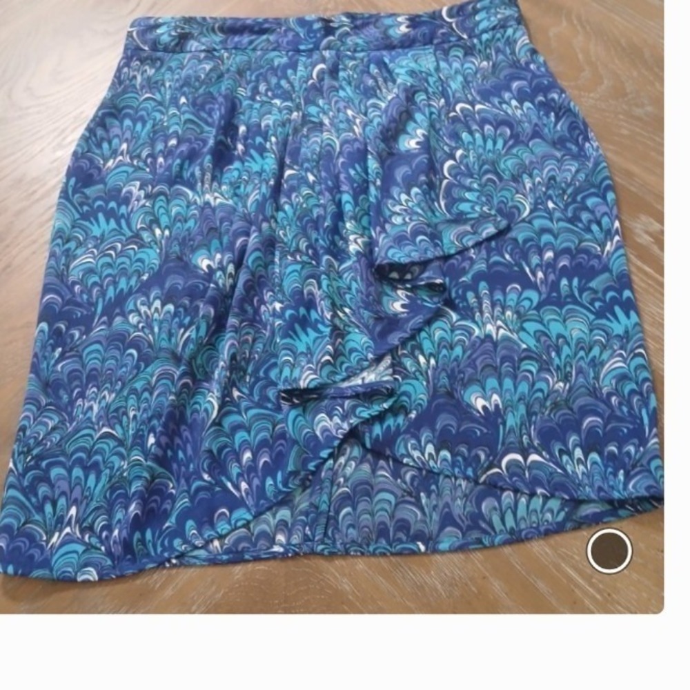 Michael Kors Short Skirt Blue/TealPrint WaterfallFront Soft Pleats Sz 10P